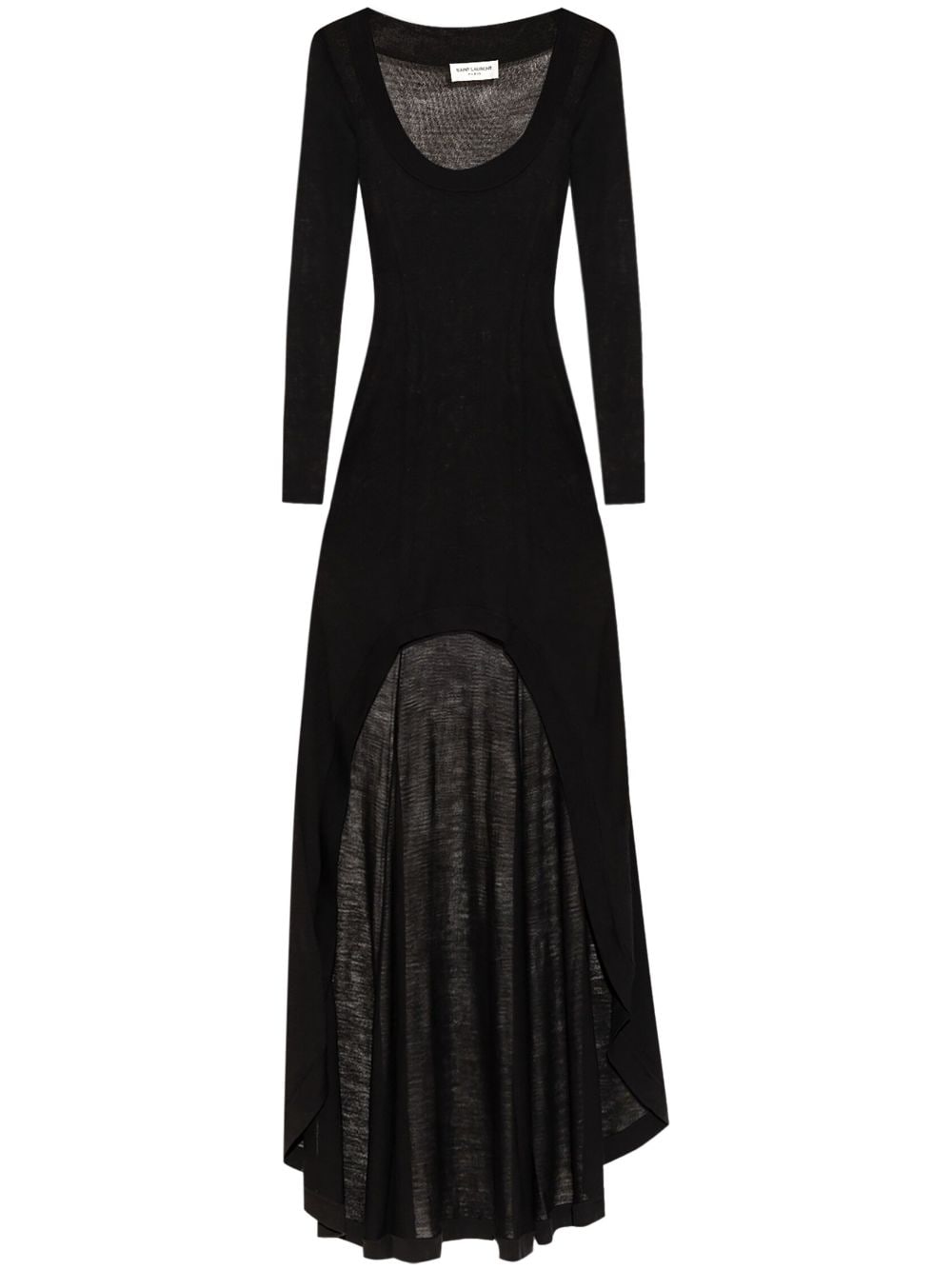 Saint Laurent Black Wool Semi-Sheer Long Dress