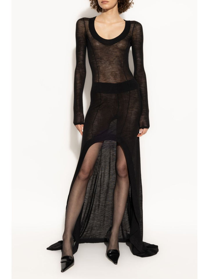 Saint Laurent Black Wool Semi-Sheer Long Dress