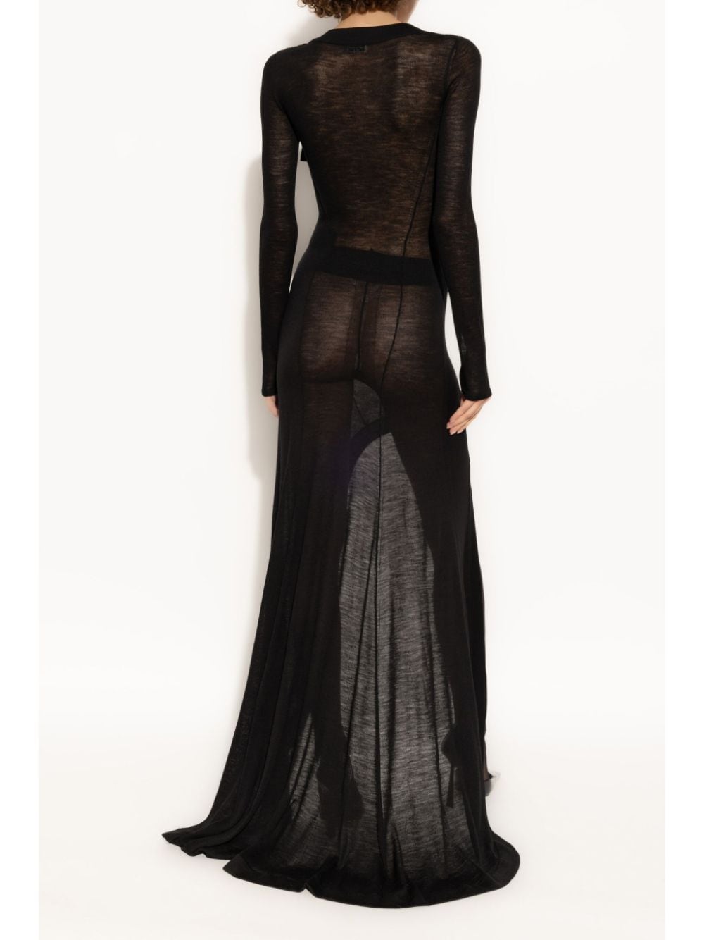Saint Laurent Black Wool Semi-Sheer Long Dress