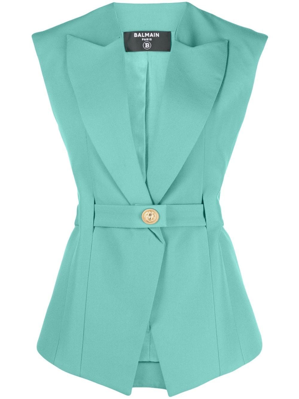Balmain Jackets 36 Balmain Sleeveless Jacket Balmain Green Belted-Waist Sleeveless Jacket Brand