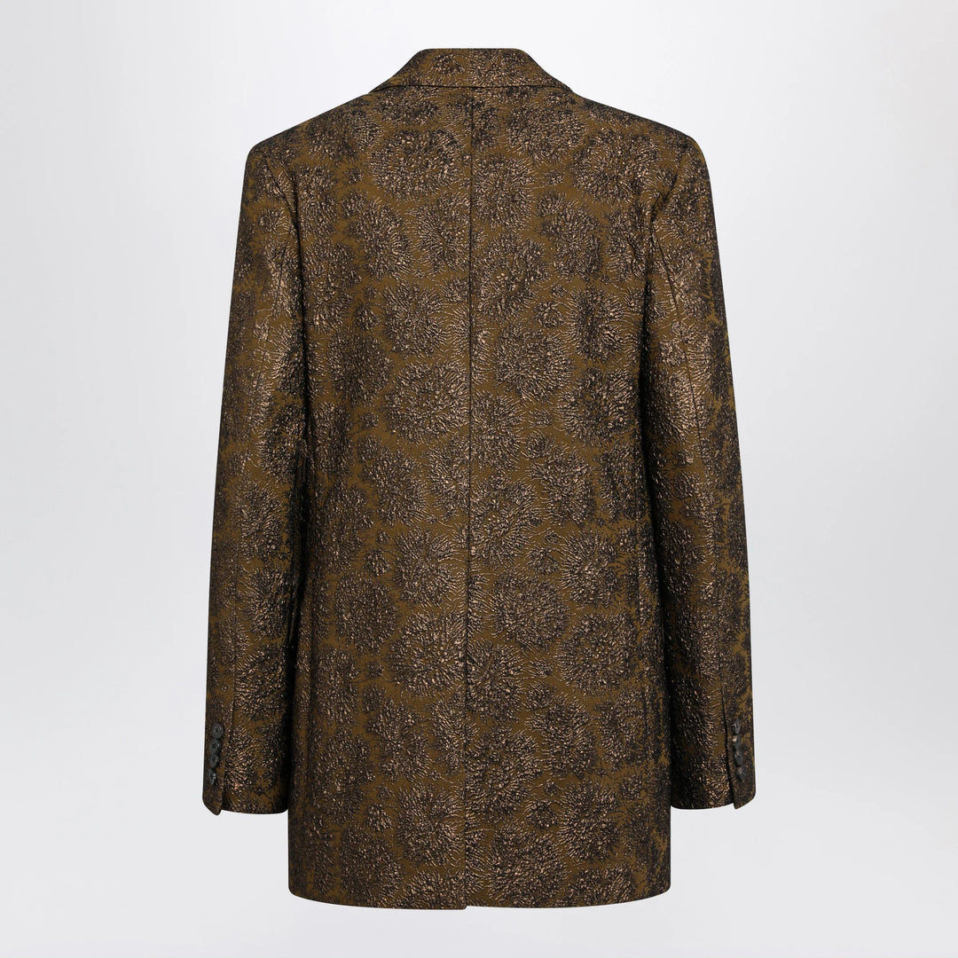 Dries Van Noten - Khaki single-breasted jacket with floral jacquard pattern