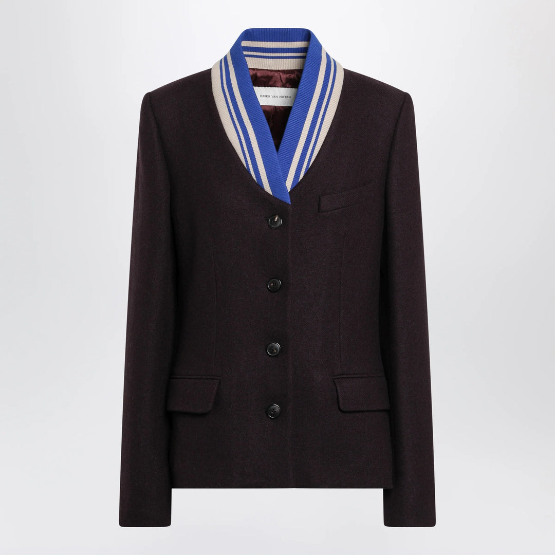 Dries Van Noten - Aubergine jacket with striped shawl collar