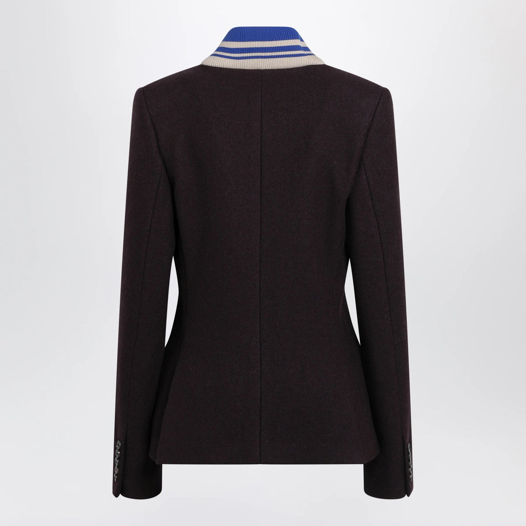 Dries Van Noten - Aubergine jacket with striped shawl collar