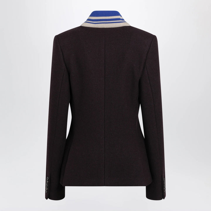 Dries Van Noten - Aubergine jacket with striped shawl collar