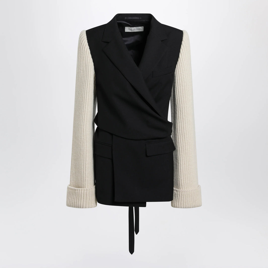 Dries Van Noten - Black/white jacket with ribbed knit sleeves