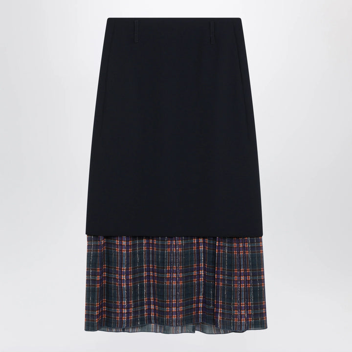 Dries Van Noten - Navy blue midi skirt with check insert