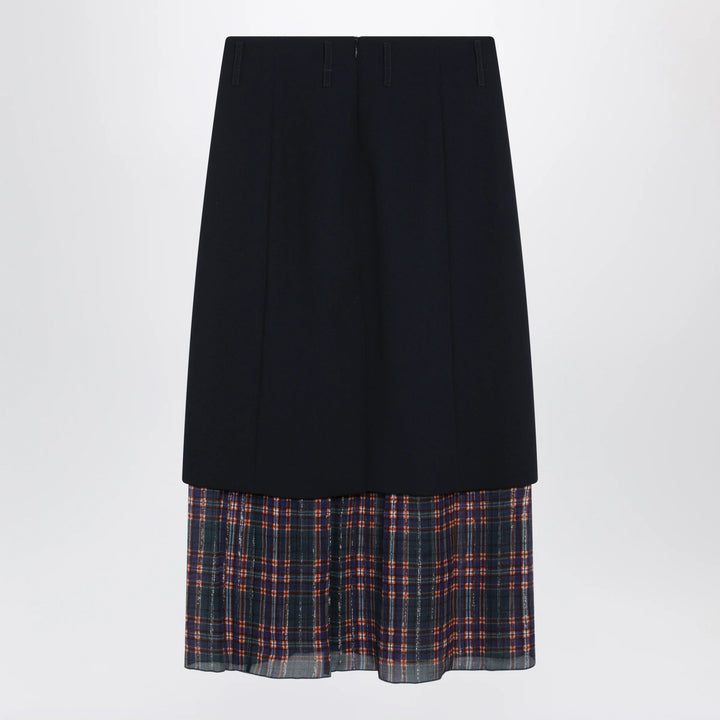 Dries Van Noten - Navy blue midi skirt with check insert