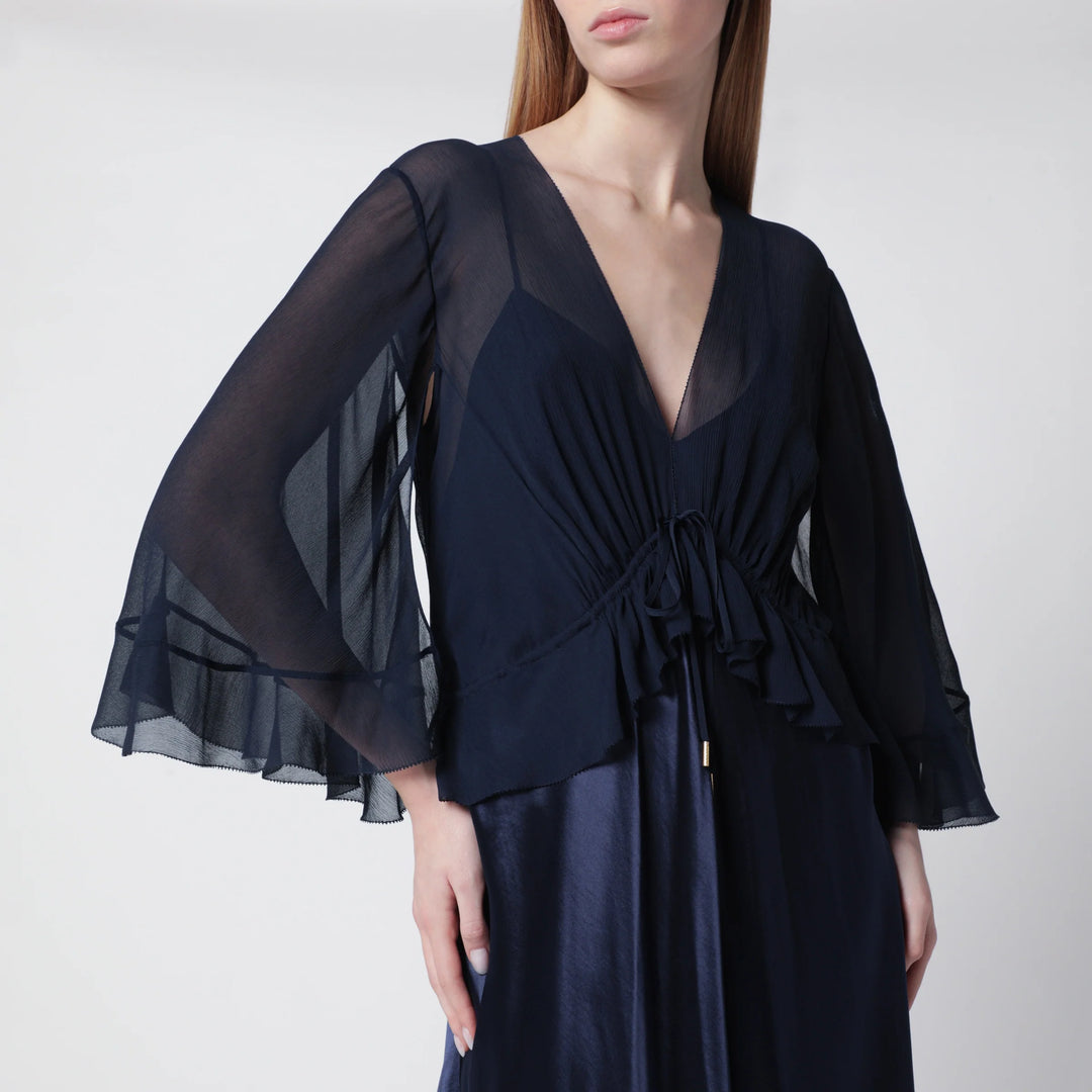Alberta Ferretti - Long semi-transparent blue dress in viscose