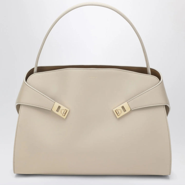 Ferragamo - Ivory and ochre leather Hug Soft L handbag