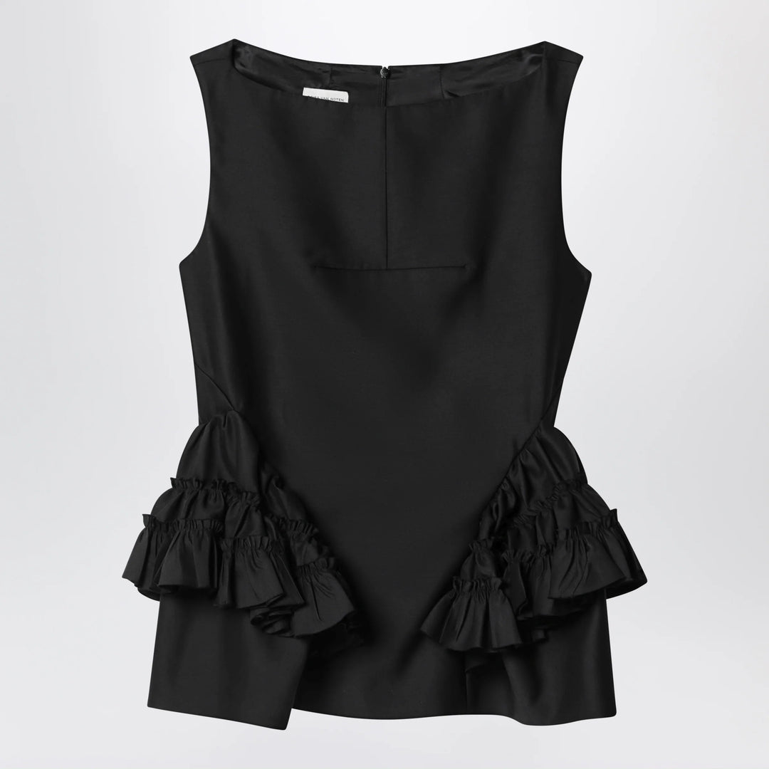 Dries Van Noten - Black wool and silk ruffled top