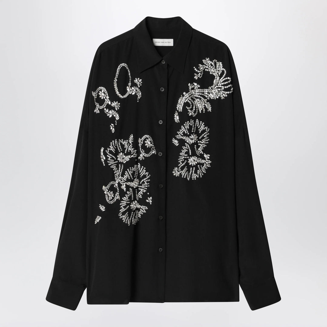 Dries Van Noten - Black shirt with sequin embroidery