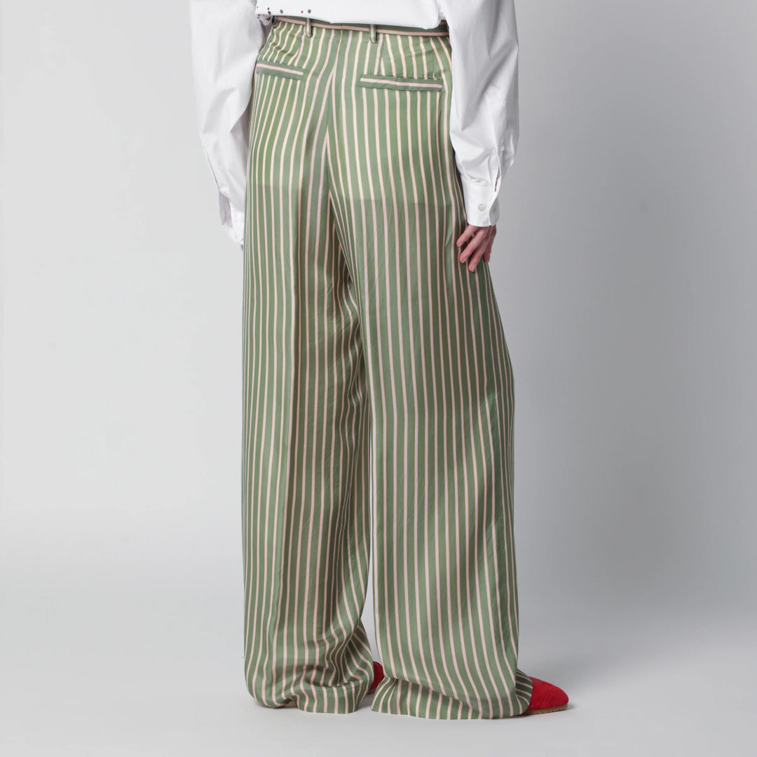 Dries Van Noten - Wide-leg green striped trousers