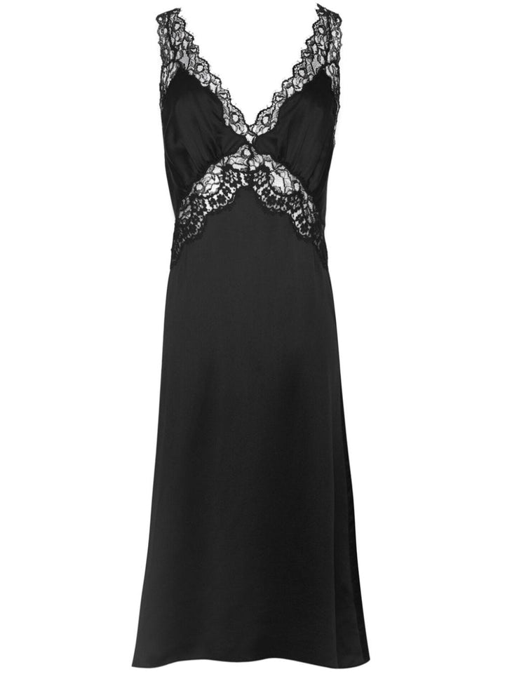 Saint Laurent Black Silk Dress with Lace Panelling