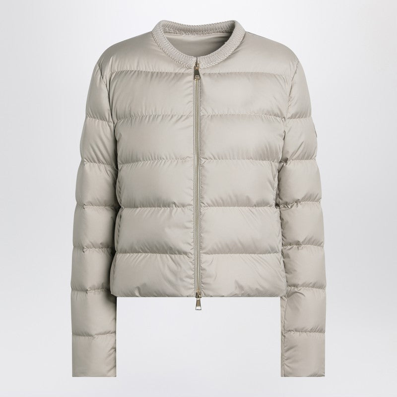 Moncler Light beige short zip-up puffer jacket