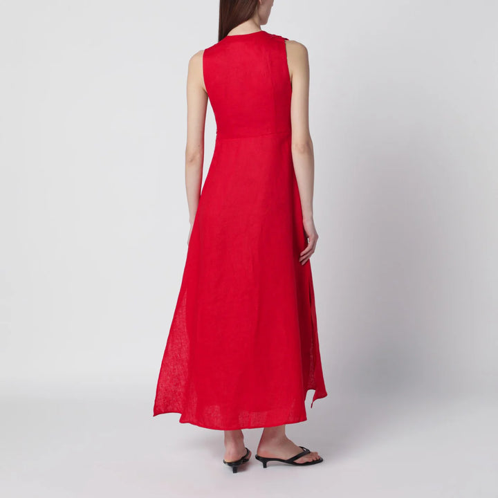 FARM Rio - Red linen dress with floral appliqués