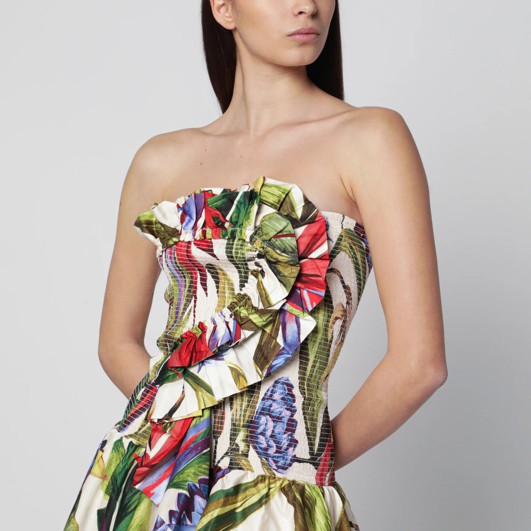 FARM Rio - Sand Florart strapless cotton dress