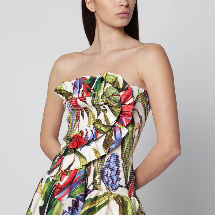 FARM Rio - Sand Florart strapless cotton dress