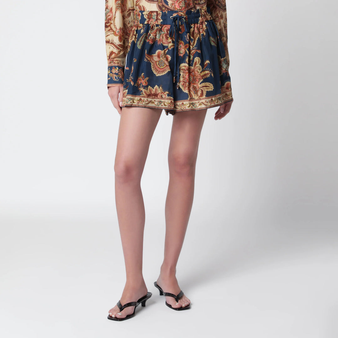 ZIMMERMANN - Aster relaxed-fit silk shorts in navy jacobean