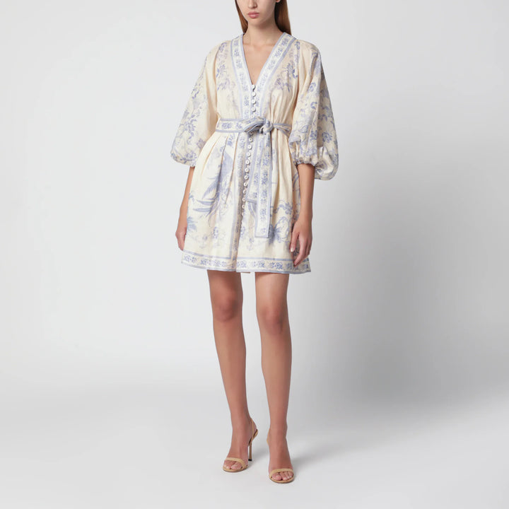 ZIMMERMANN - Indra Plunge dress in cream/lilac linen Brand Apparel &amp; Accessories