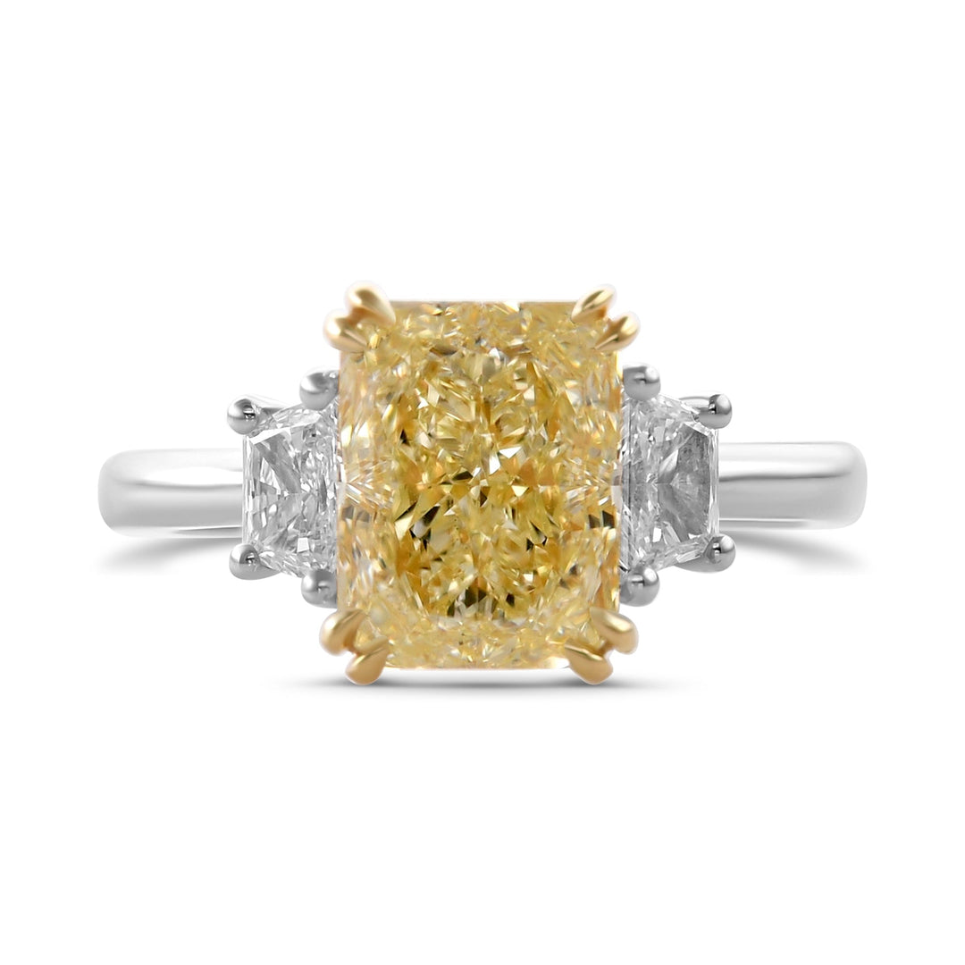 Leibish Light Yellow Y-Z Radiant Three-stone Diamond Ring