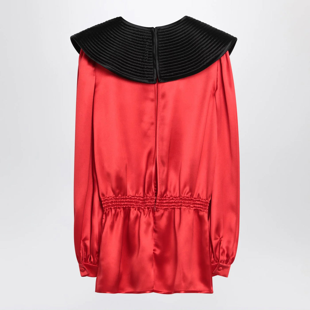 Valentino - Red silk blouse with black collar