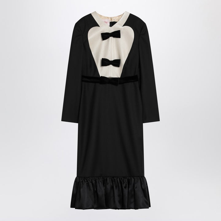 Valentino Black Midi Wool Dress with Bows