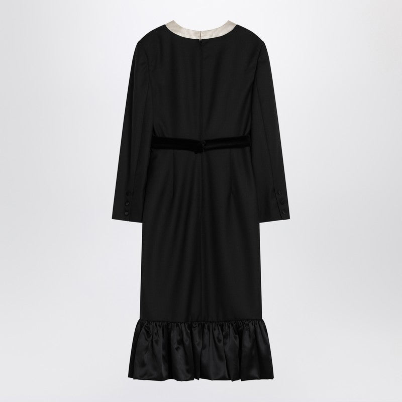 Valentino Black Midi Wool Dress with Bows