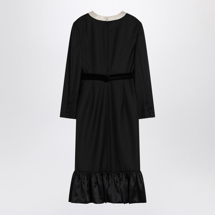 Valentino Black Midi Wool Dress with Bows