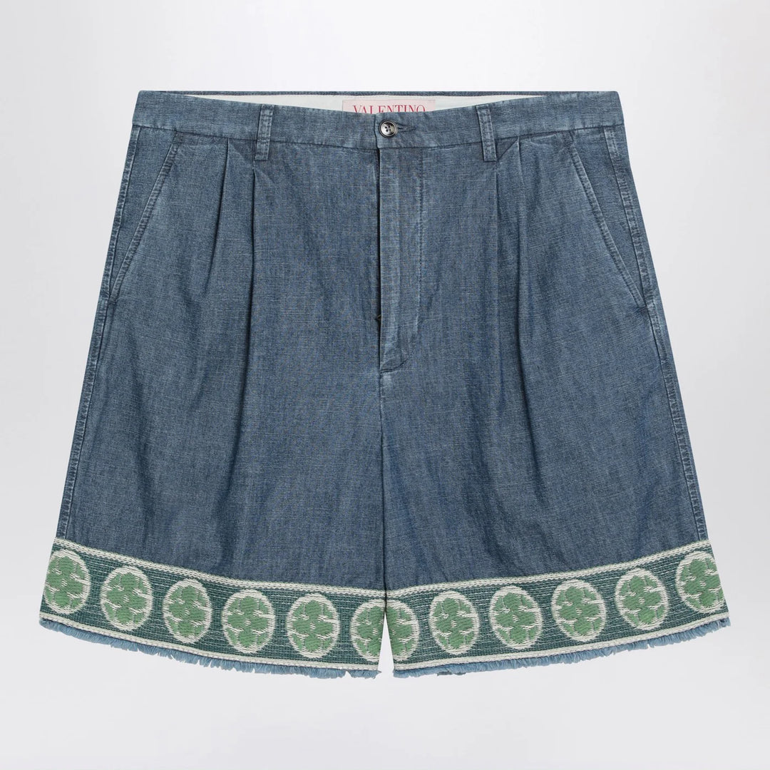 Valentino - Blue bermuda short with jacquard bottom