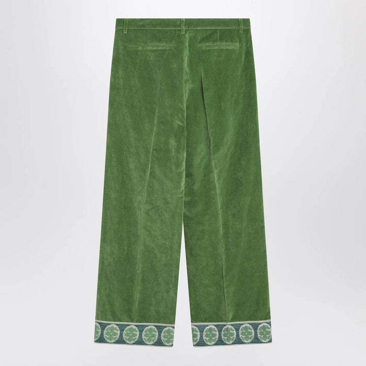 Valentino - Green velvet trousers with jacquard hem