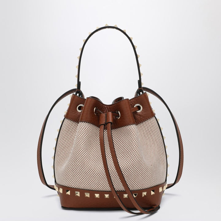 Valentino Garavani Small Rockstud Bucket In Fabric And Leather