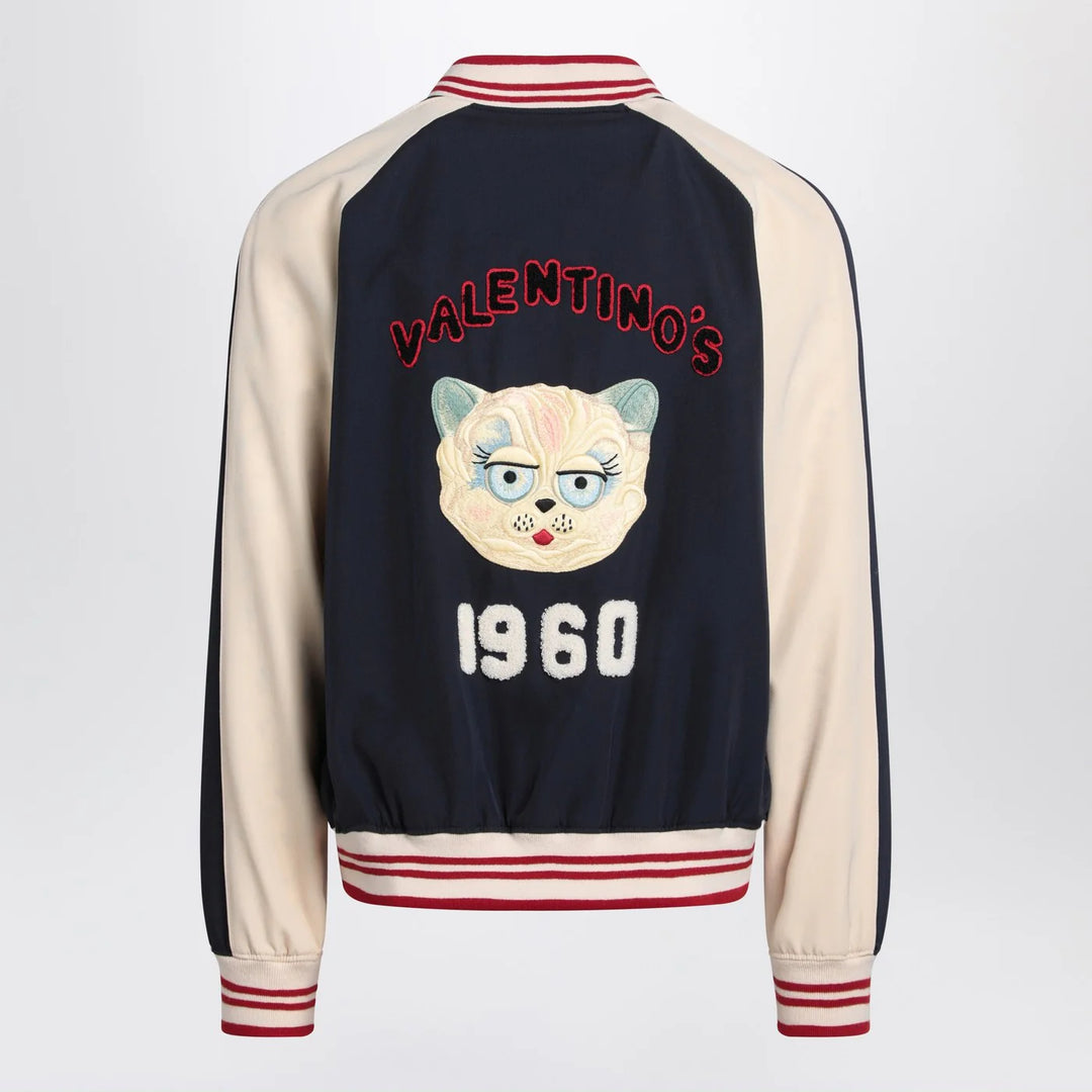 Valentino - Blue/cream bomber with mixed wool VLogo