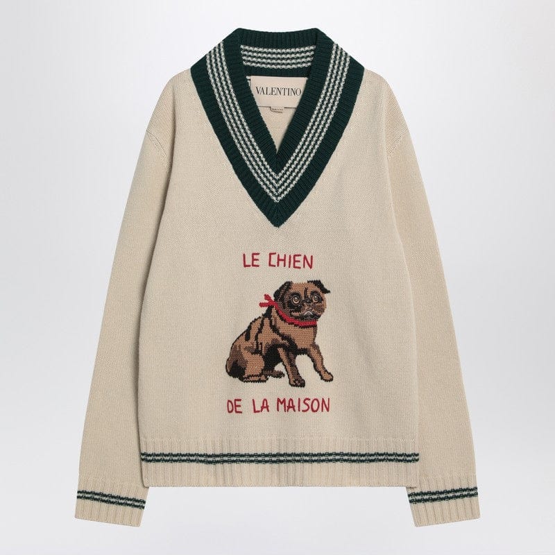 Knitwear Valentino Butter-coloured sweater with Le Chien de la Maison embroidery Brand