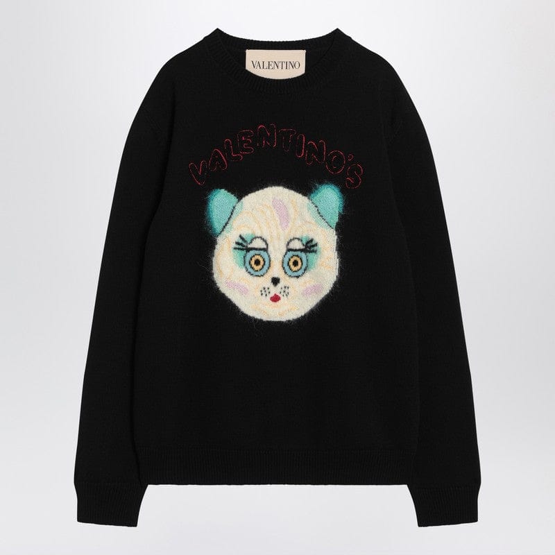 Knitwear Valentino Black sweater with Le Chat de la Maison patch Brand