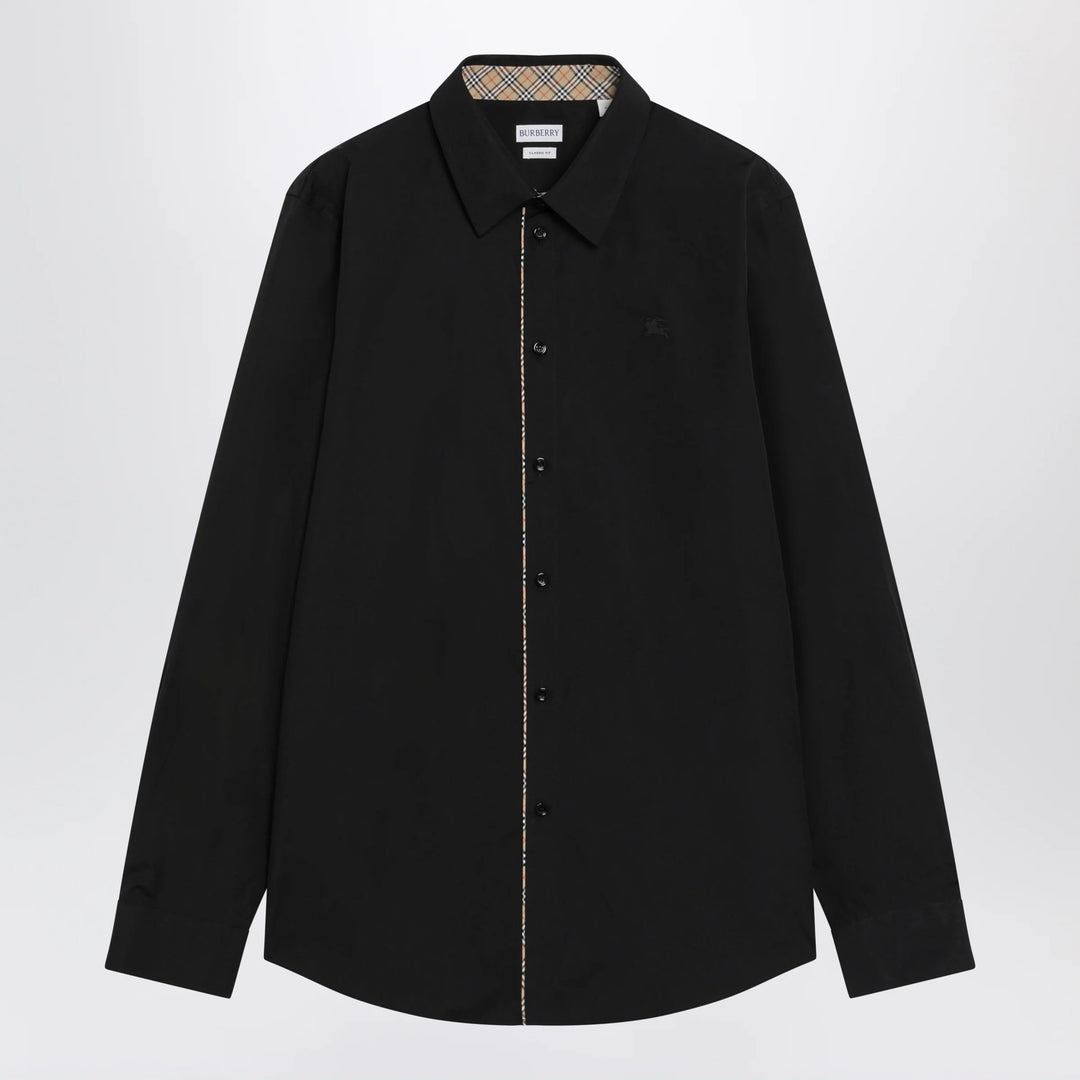 Burberry - Classic-fit cotton poplin shirt with Check trim, black
