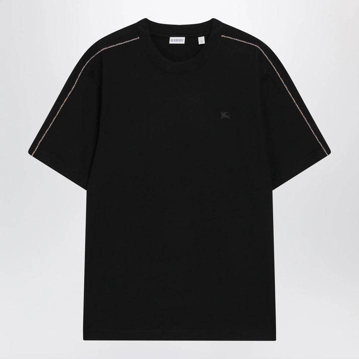 Burberry - Cotton T-shirt with Check trim in black
