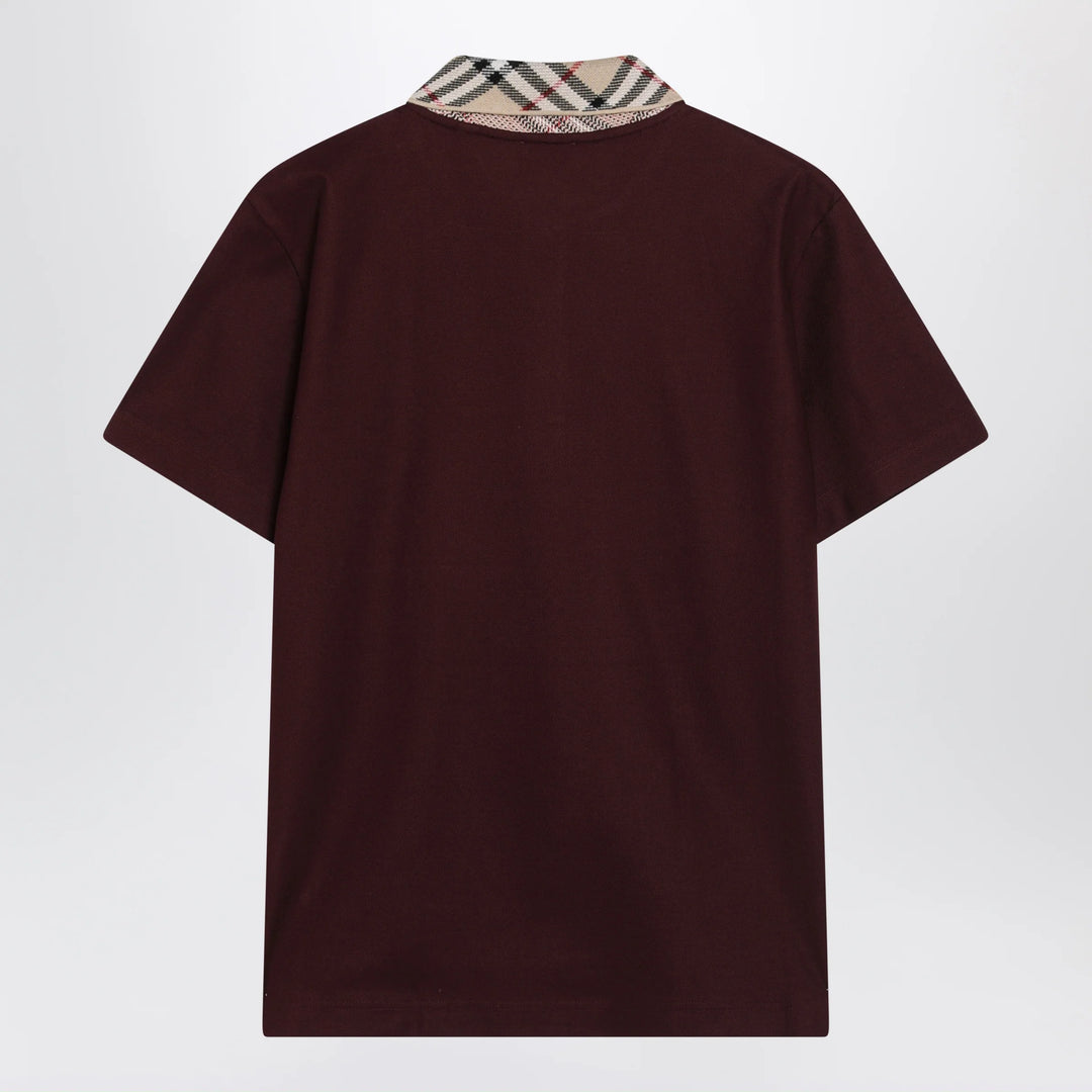 Burberry - Cotton polo shirt with Check collar in vineyard red
