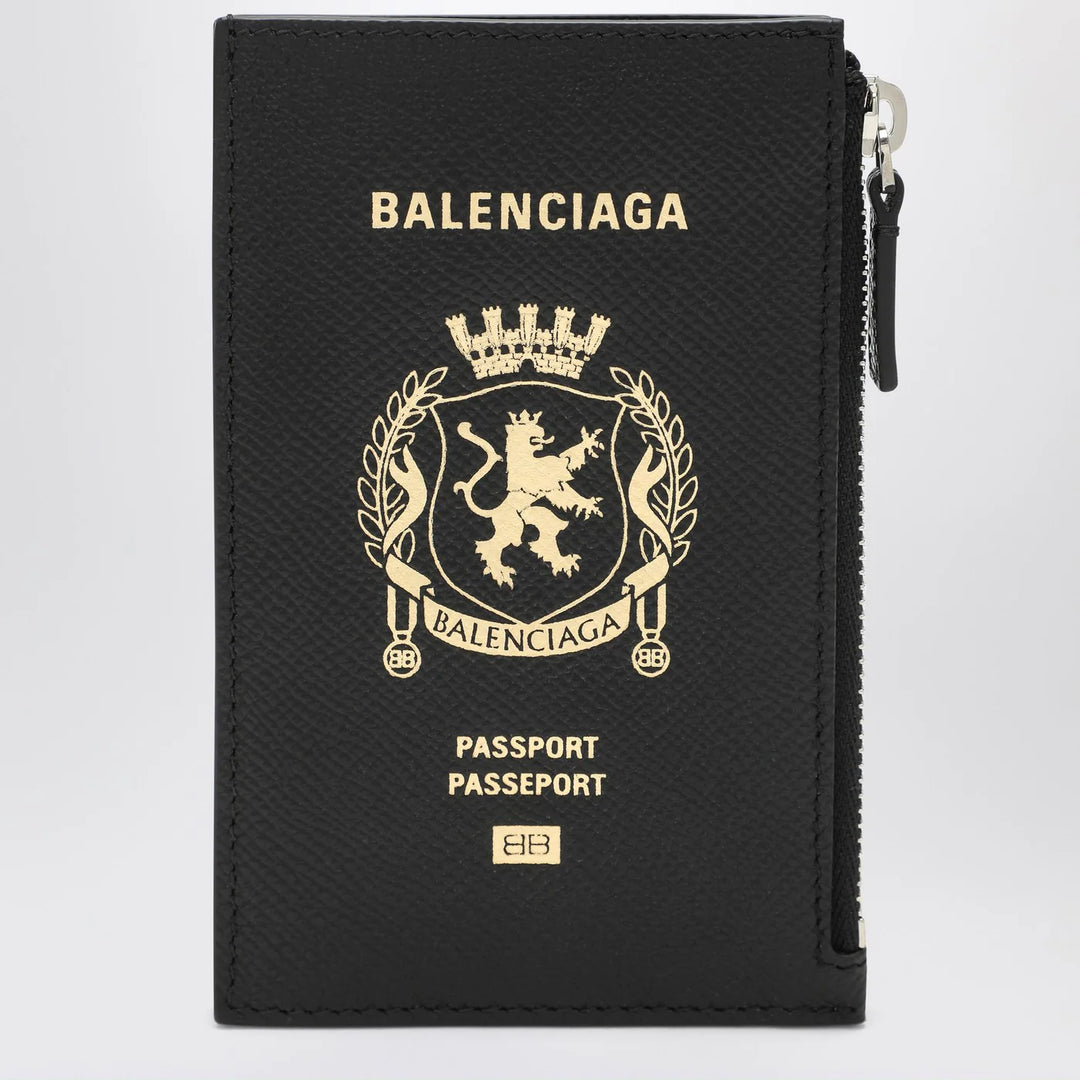 Balenciaga - Black leather passport holder and wallet