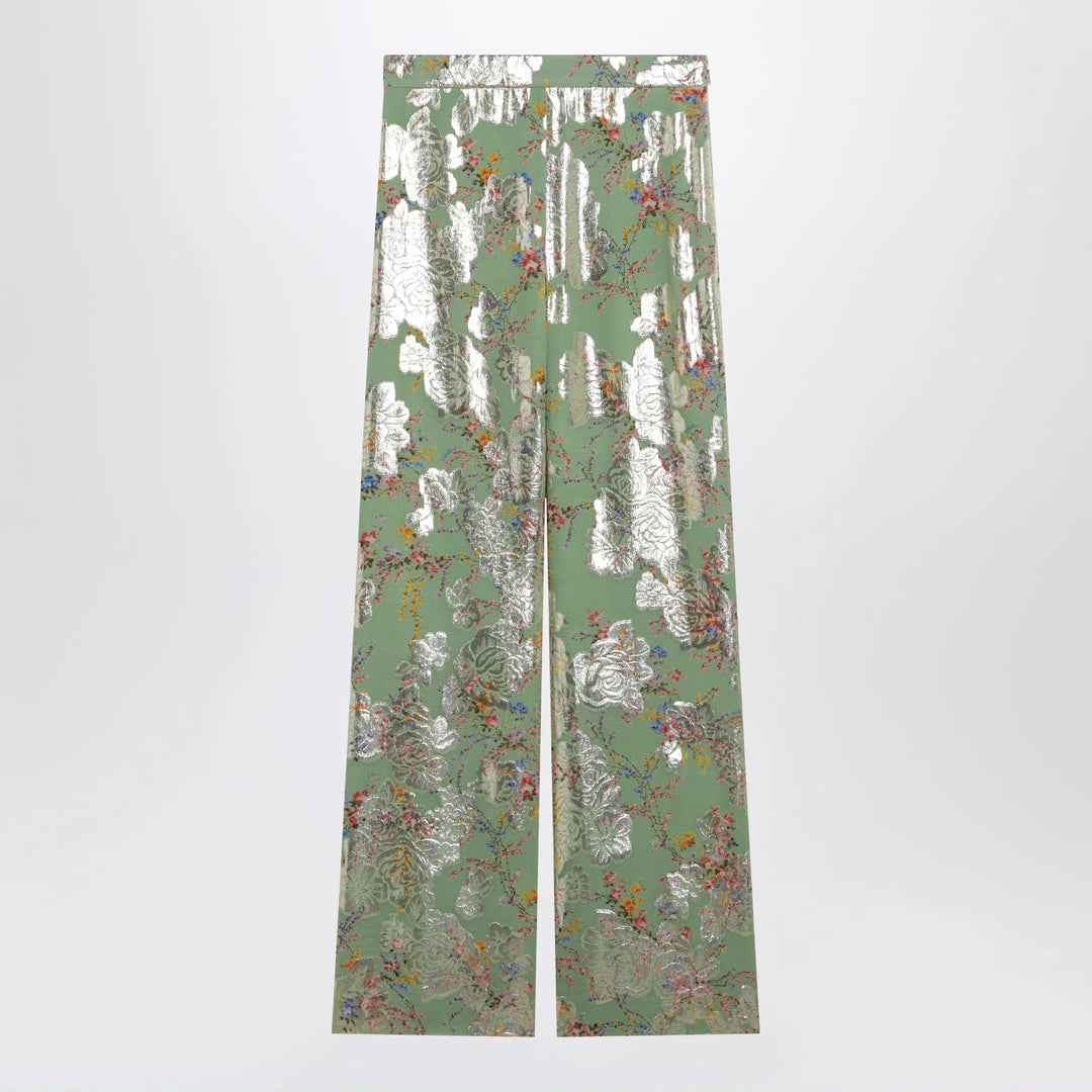 Valentino - Silk trousers with all-over print in green Brand Apparel &amp; Accessories > Clothing > Pants 42  IT