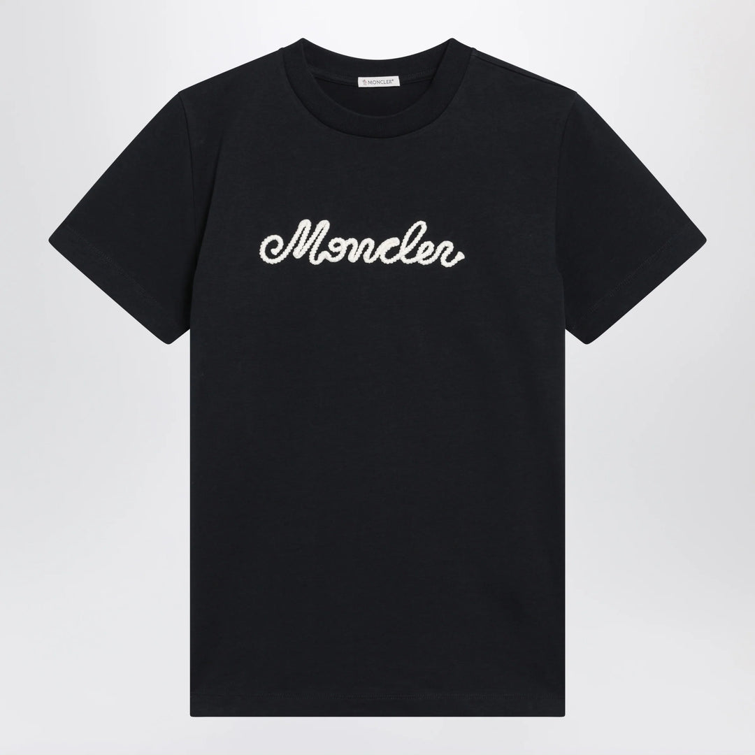 Moncler - Navy blue T-shirt with logo embroidery