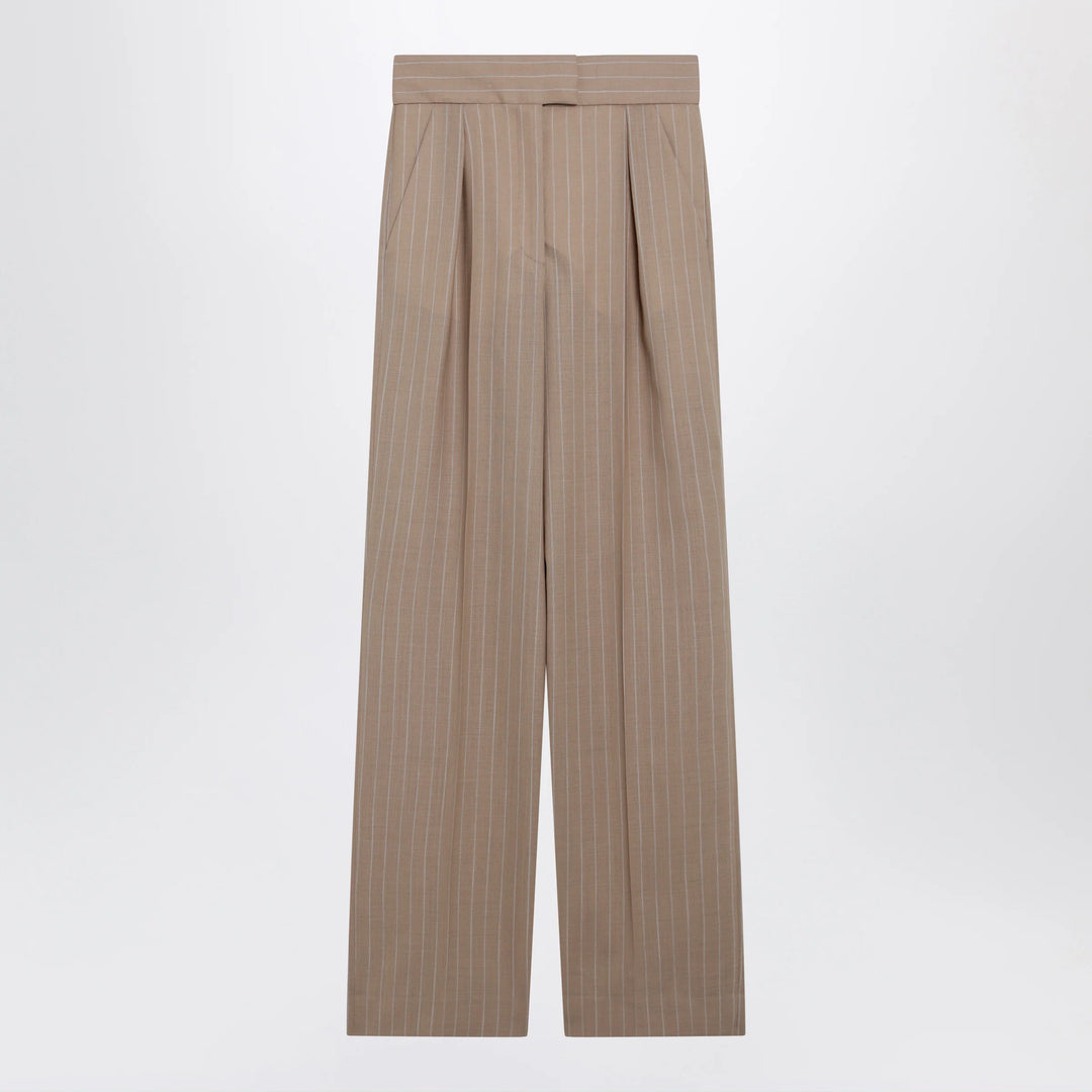 Valentino - Mud-colored pinstripe wool trousers