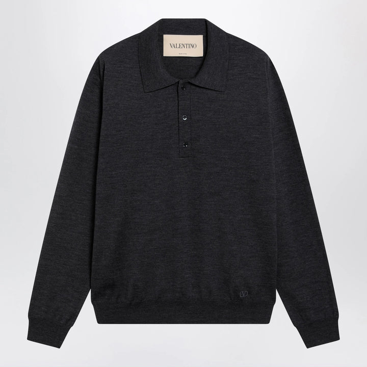 Valentino - Wool polo shirt with VLogo embroidery in anthracite