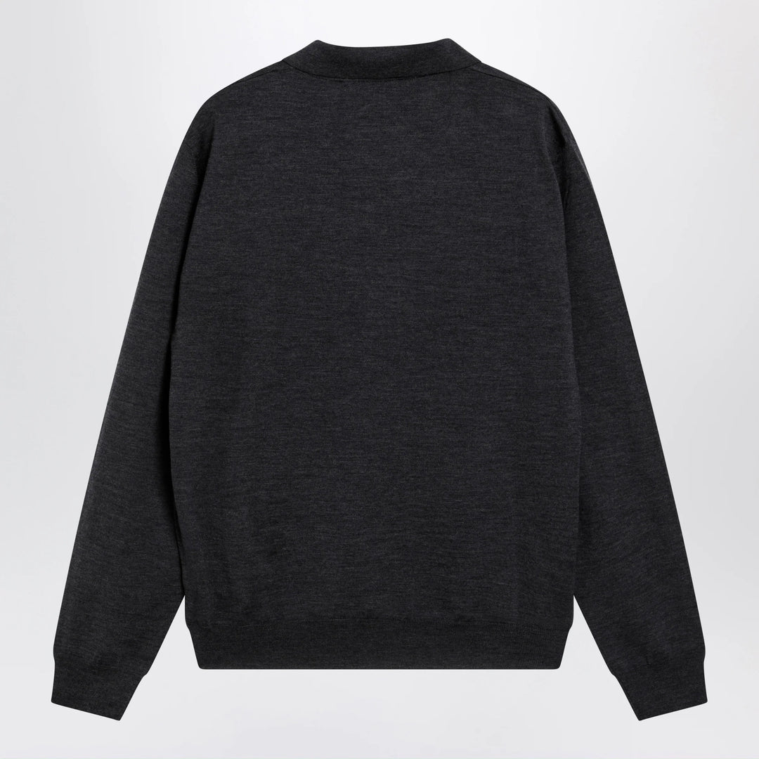Valentino - Wool polo shirt with VLogo embroidery in anthracite