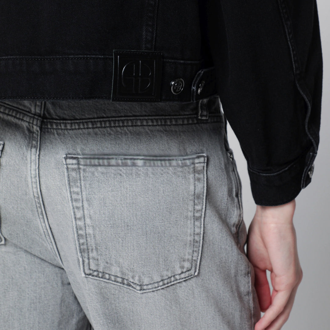 ANINE BING - Quincy cropped black denim jacket in cotton