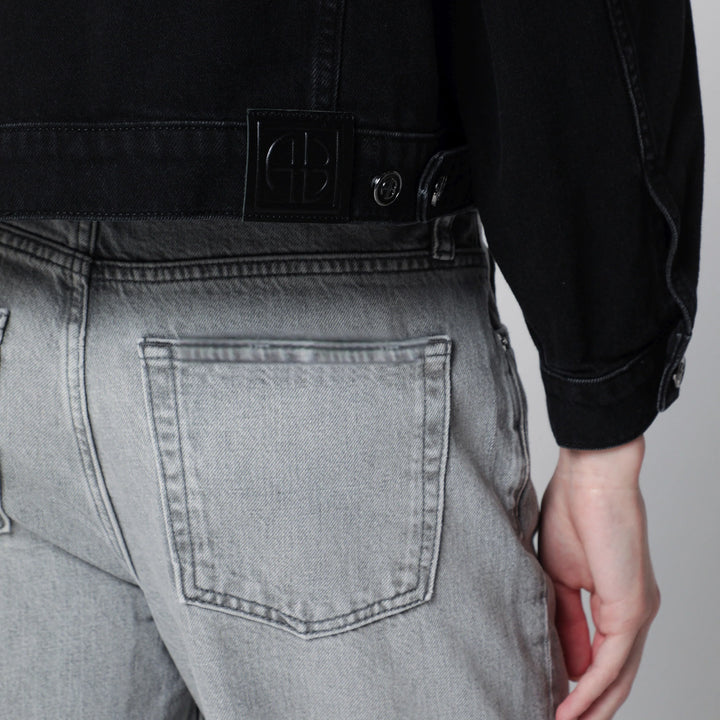 ANINE BING - Quincy cropped black denim jacket in cotton