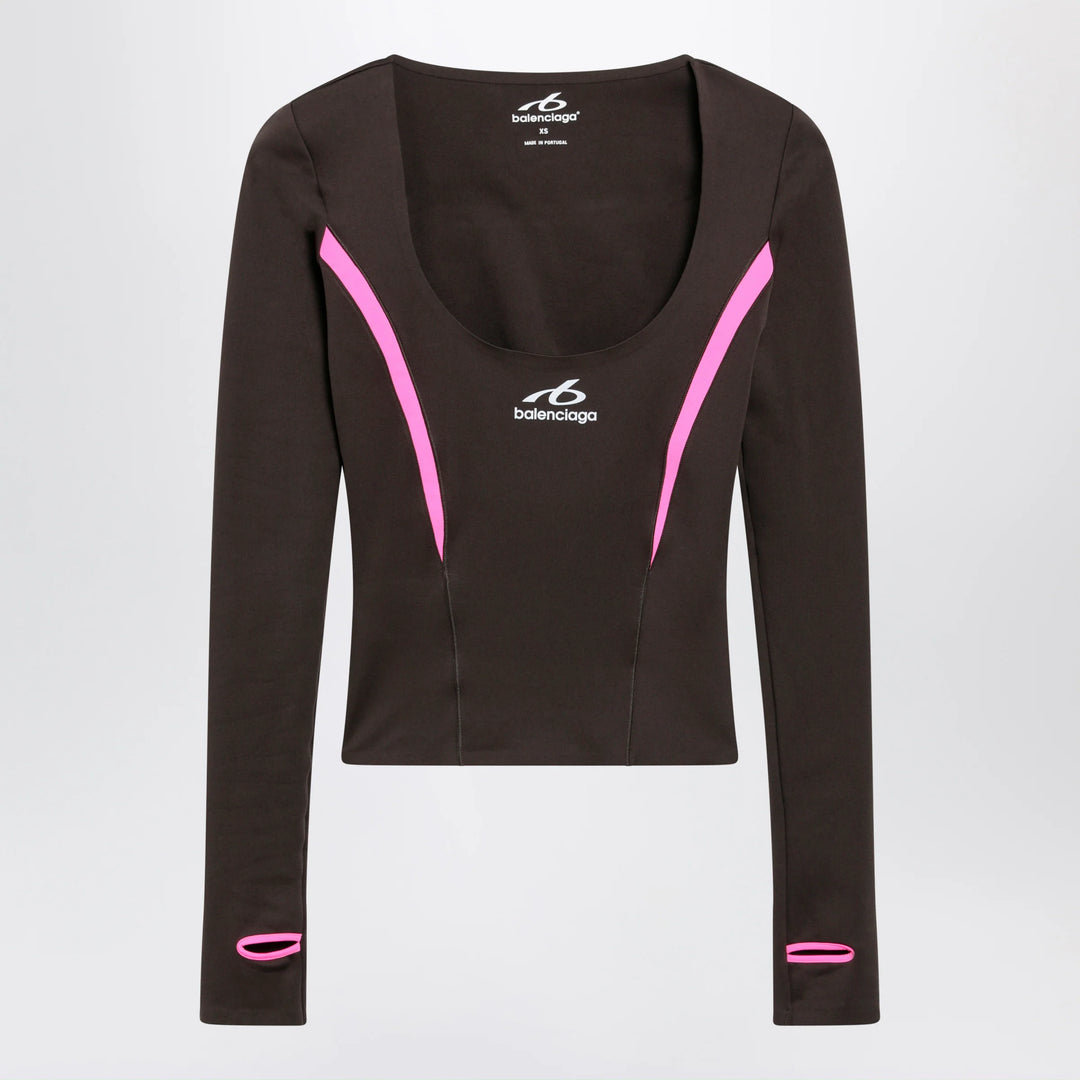 Balenciaga - Techwear top in khaki/neon pink technical fabric