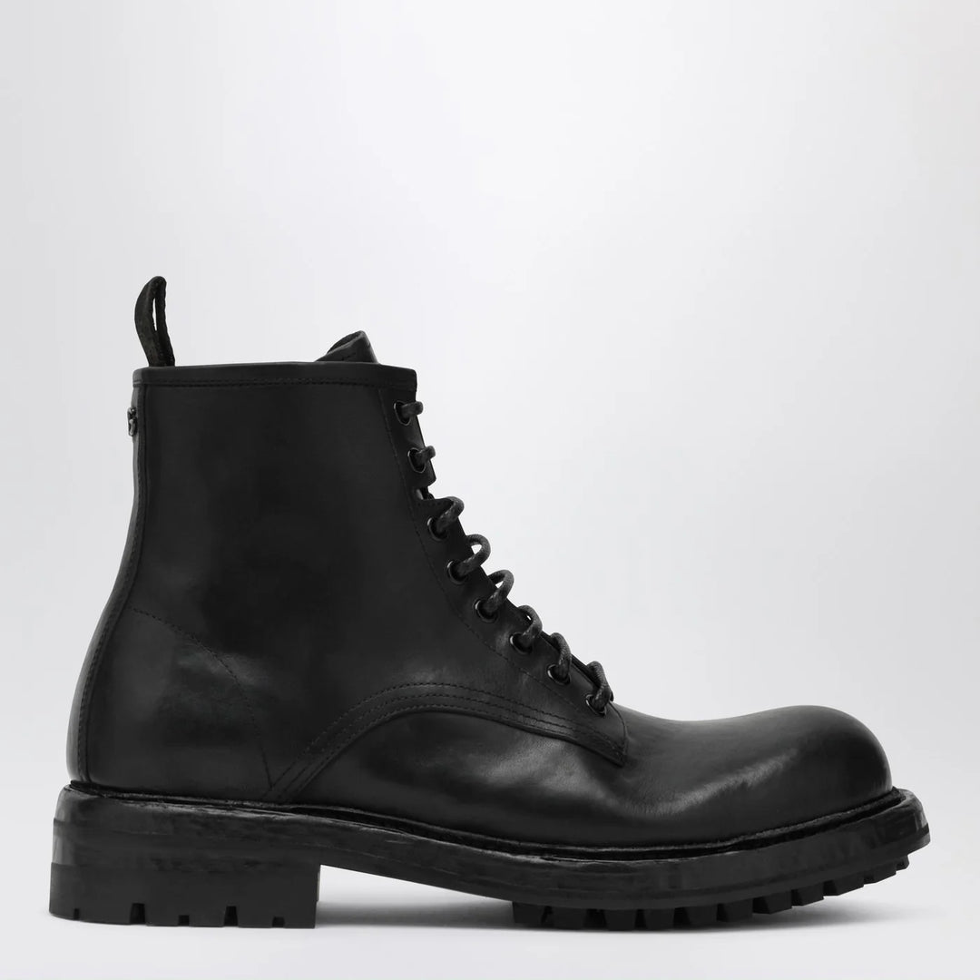 Dolce&amp;Gabbana - Black lace-up leather ankle boot