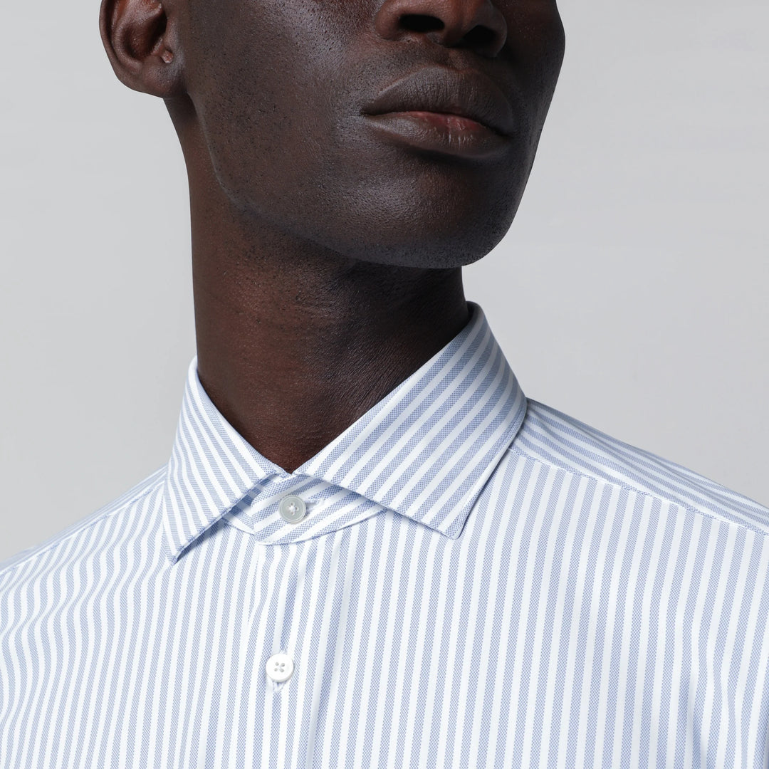 XACUS - White Active Striped Tailor Fit Shirt