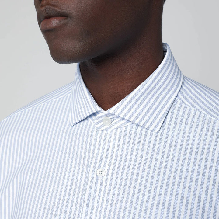 XACUS - White striped Active shirt Tailor Fit