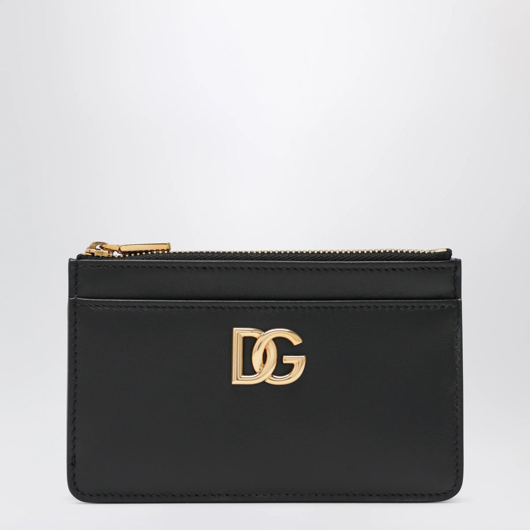 Dolce&amp;Gabbana - Black leather zip card holder with DG logo